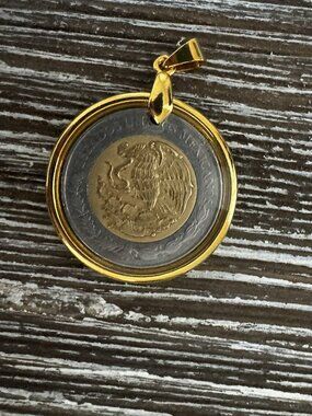 2011 Mexican 5 Pesos Coin Pendant, Handcrafted Resin Eagle Medallion